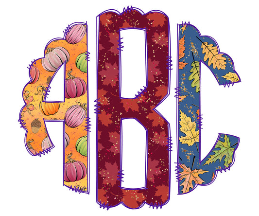 Pumpkin Fall Monogram Letters, Boho Sublimation PNG Elements Hand Drawn Doodle Alpha Bundle, Spring Leaf orange Sublimation Font PNG Floral