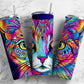 Rainbow cat 20oz Sublimation Tumbler Designs, colorful bright neon 9.2 x 8.3” Straight Skinny Tumbler Wrap PNG