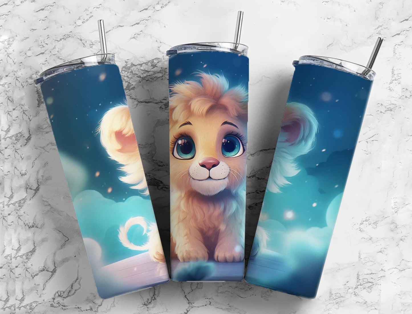 Baby lion 20oz Sublimation Tumbler Designs, night clouds 9.2 x 8.3” Straight Skinny Tumbler Wrap PNG