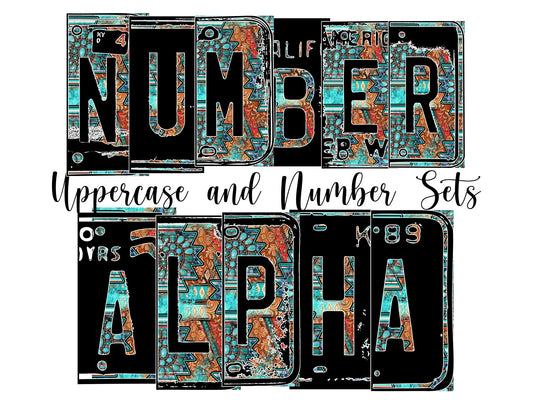 Cowboy boot Number Plate Alphabet Uppercase Numbers PNG, Country Gemstone Alphabet PNG Digital Download