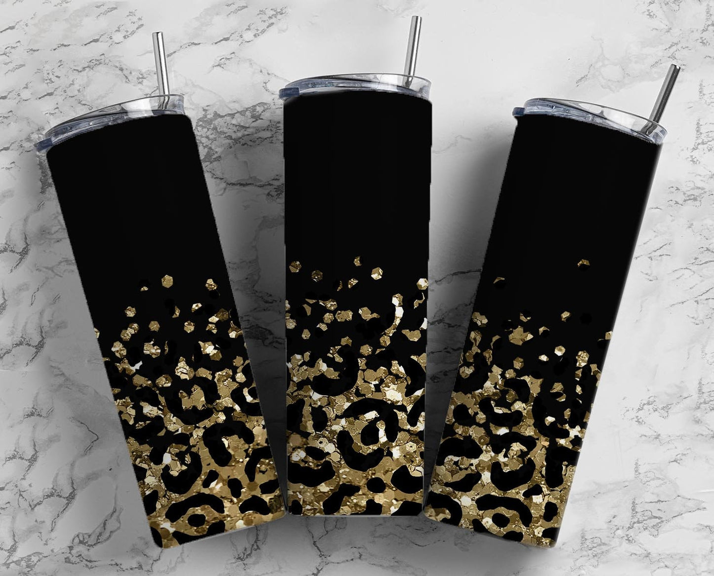 Black and Gold Leopard 20oz Sublimation Tumbler Designs, Gold Glitter 9.2 x 8.3” Straight Skinny Tumbler Wrap, Snowflake Tumbler