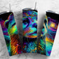 Rainbow otter 20oz Sublimation Tumbler Designs, Colorful neon 9.2 x 8.3” Straight Skinny Tumbler Wrap PNG