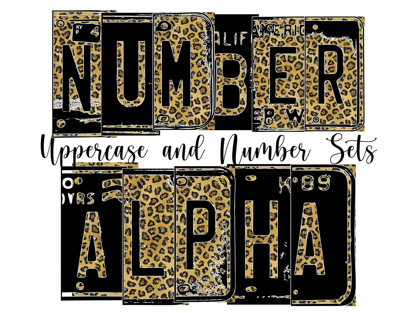 Gold Leopard Number Plate Alphabet Uppercase Numbers PNG, Animal Print Alphabet PNG Digital Download