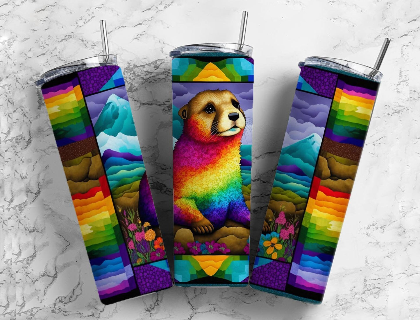 Prarie Dog 20oz Sublimation Tumbler Designs, Rainbow Vibrants 9.2 x 8.3” Straight Skinny Tumbler, Tumbler Wrap PNG