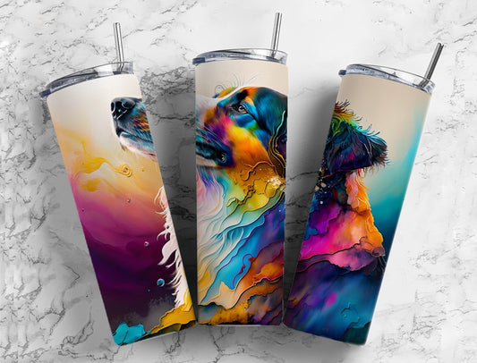 Border Collie 20oz Sublimation Tumbler Designs, Alcohol Ink Watercolor 9.2 x 8.3” Straight Skinny Tumbler, Tumbler Wrap PNG