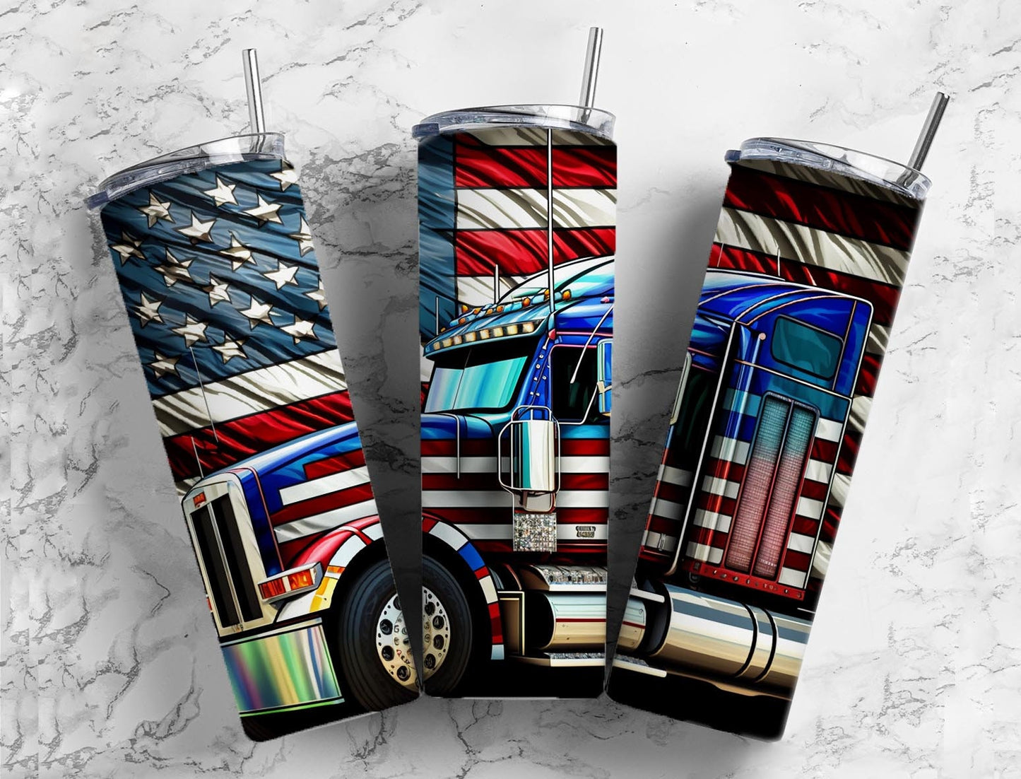 American Big Rig 20oz Sublimation Tumbler Designs, Semi Truck Flag 9.2 x 8.3” Straight Skinny Tumbler Wrap PNG, Mover Sublimation Design PNG