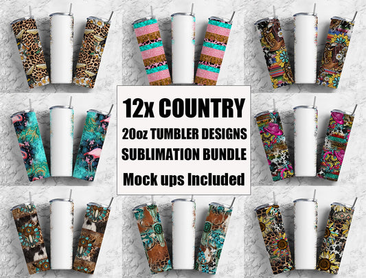 12x Western Country Tumbler, Seamless Tumbler, Design Bundle, Tumbler png, 20oz Straight Tumbler, Sunflower Tumbler Wrap, teal tumbler PNG