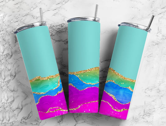 Rainbow gold 20oz Sublimation Tumbler Designs, Layered color 9.2 x 8.3” Straight Skinny Tumbler Wrap PNG