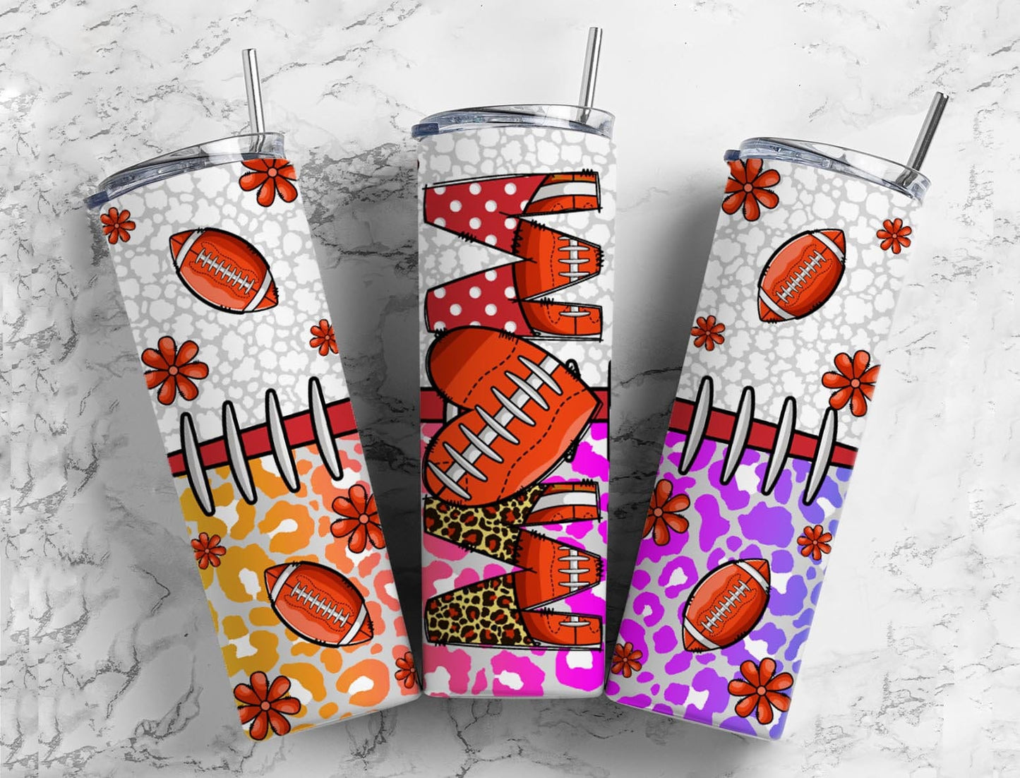 Football mom 20oz Sublimation Tumbler Designs, colorful sports 9.2 x 8.3” Straight Skinny Tumbler Wrap PNG