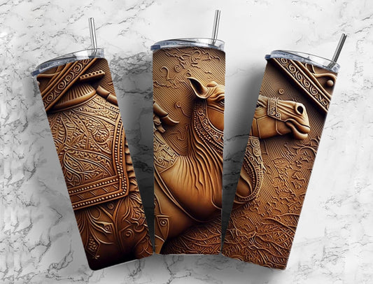 Tooled leather camel 20oz Sublimation Tumbler Designs, Leather engraved 9.2 x 8.3” Straight Skinny Tumbler Wrap PNG