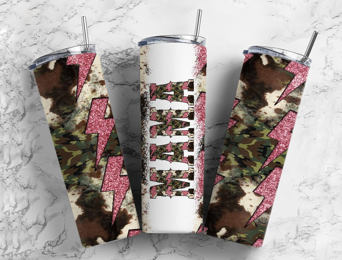 Camouflage Cowhide 20oz Sublimation Tumbler Designs, Mama Glitter 9.2 x 8.3” Straight Skinny Tumbler Wrap PNG, Sublimation Design PNG