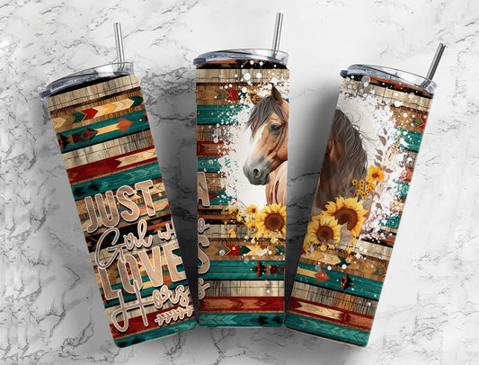 A Girl Who Loves Horse 20oz Sublimation Tumbler Designs, Native lines 9.2 x 8.3”  Tumbler Png, Digital Download