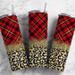 Red plaid Tartan  20oz Sublimation Tumbler Designs, Gold Glitter Leopard 9.2 x 8.3” Straight Skinny Tumbler Wrap PNG