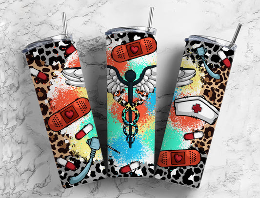 Doctor nurse 20oz Sublimation Tumbler Designs, medical bandaid 9.2 x 8.3” Straight Skinny Tumbler Wrap PNG