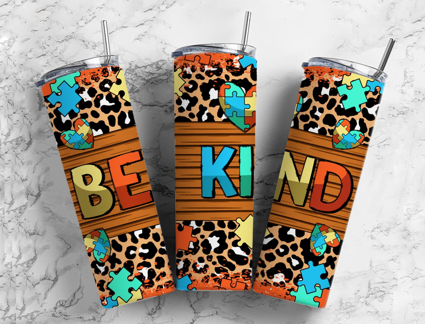 Be kind 20oz Sublimation Tumbler Designs, Autism puzzle 9.2 x 8.3” Straight Skinny Tumbler Wrap PNG