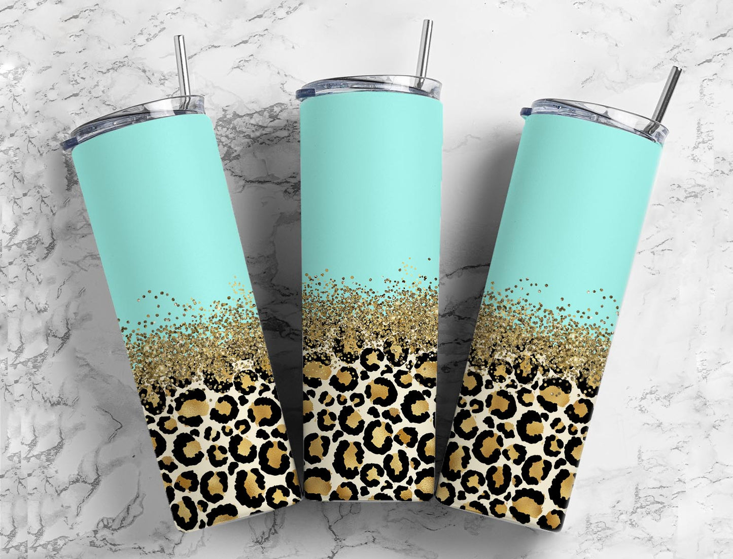 Sublimation PNG Sublimation PNG - Pastel TEal 20oz Sublimation Tumbler Designs, Gold Leopard 9.2 x 8.3” Straight Skinny Tumbler Wrap PNG-Tumblerwrapdesigns