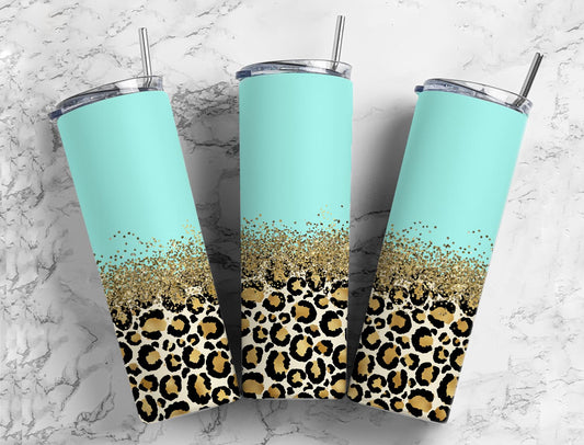 Sublimation PNG Sublimation PNG - Pastel TEal 20oz Sublimation Tumbler Designs, Gold Leopard 9.2 x 8.3” Straight Skinny Tumbler Wrap PNG-Tumblerwrapdesigns