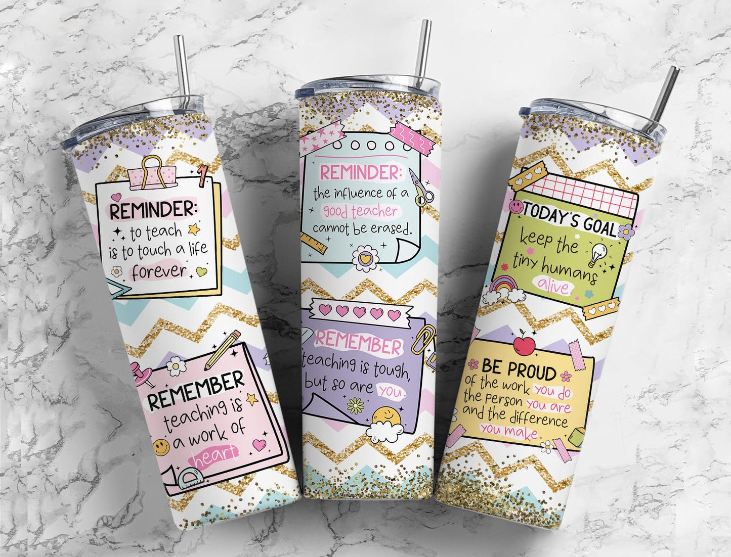 Teacher affirmation Cute Retro 20oz Sublimation Tumbler Designs,glitter chevron 9.2 x 8.3” Straight Skinny Tumbler Wrap PNG