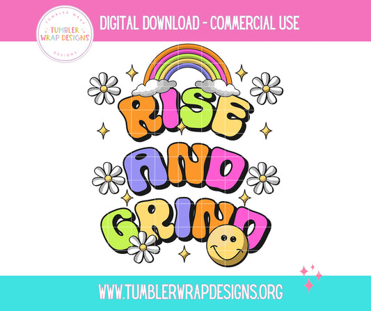 Rise and Grind Rainbow Emoji T-shirt PNG Design,  Sublimation Tee Motivational Digital Download PNG File, Commercial Use