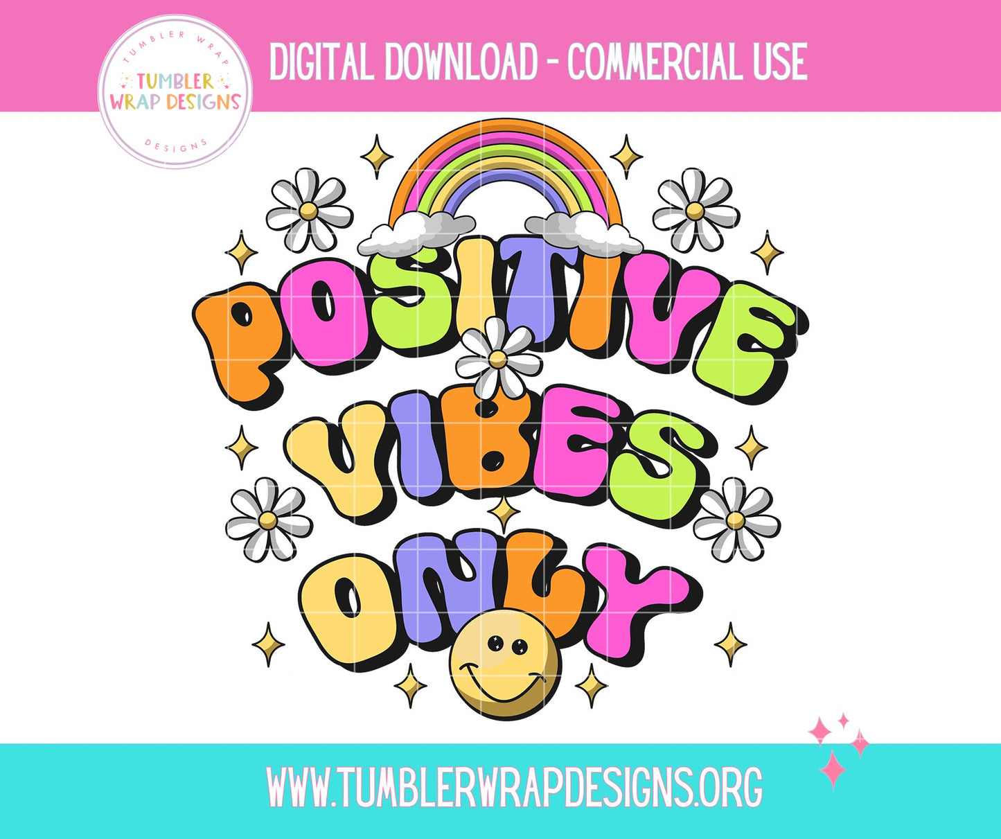 Positive Vibes Only Rainbow Emoji T-shirt PNG Design,  Sublimation Tee Motivational Digital Download PNG File, Commercial Use