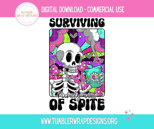 Surviving Out Of Spite Rainbow Skeleton T-shirt PNG Design,  Sublimation Tee Motivational Digital Download PNG File, Commercial Use