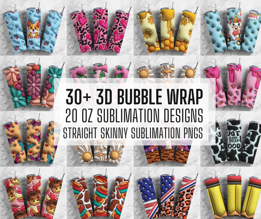 Bubble Wrap 30+  3D Inflated Puff Tumbler Wrap PNG Bundle, Tumbler Design Bundle, 20oz Straight Tumbler Wrap, Digital Download, Bundle 3