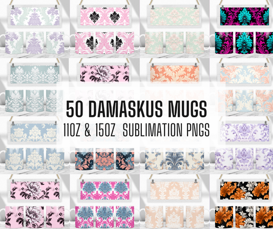 50+ Damask Damascus Mug Png Designs, 11oz and 15oz Sublimation Template, Mug sublimation png, Coffee mug designs, coffee mug png, Linen Mug