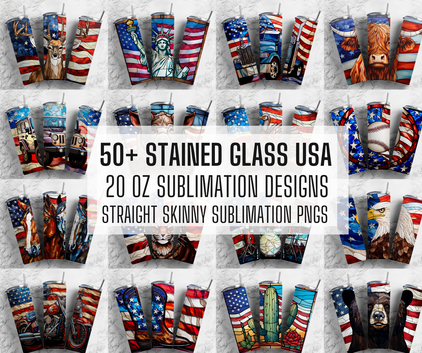 40 Stained Glass USA FLAG PNG Bundle ,Straight Tumbler, Design Bundle, Patriotic 20oz Straight Tumbler, Tumbler Wrap, Digital Download