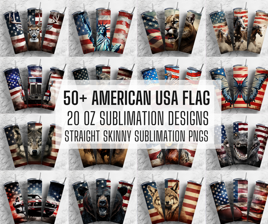 40 American USA FLAG PNG Bundle, Straight Tumbler, Design Bundle, Patriotic Animal 20oz Straight Tumbler, Tumbler Wrap, Digital Download