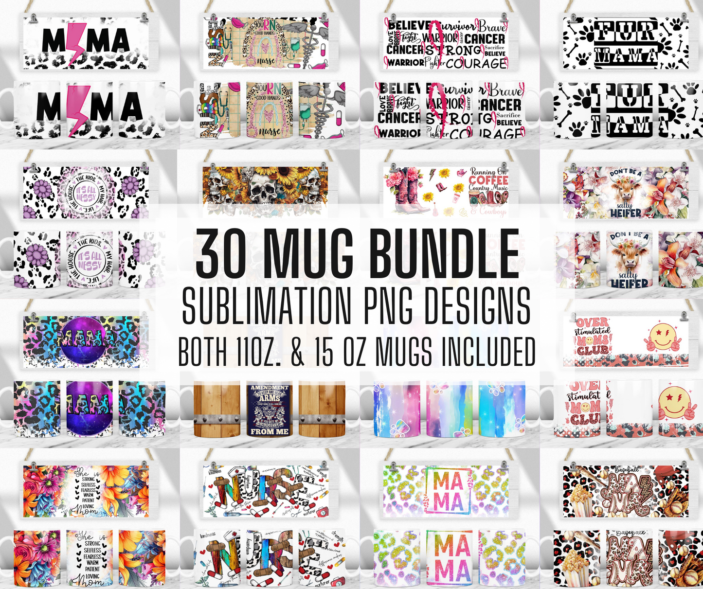 30+ Mug Png Designs, 11oz and 15oz Sublimation Template, Mug sublimation png, Coffee mug designs, coffee mug png, Nurse Teacher Mug