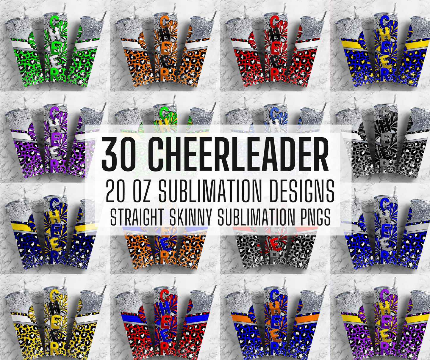 30 Cheerleader Tumbler Wrap PNG Bundle , Straight Tumbler, Design Bundle, 20oz Straight Tumbler, Sunflower Tumbler Wrap, Digital Download