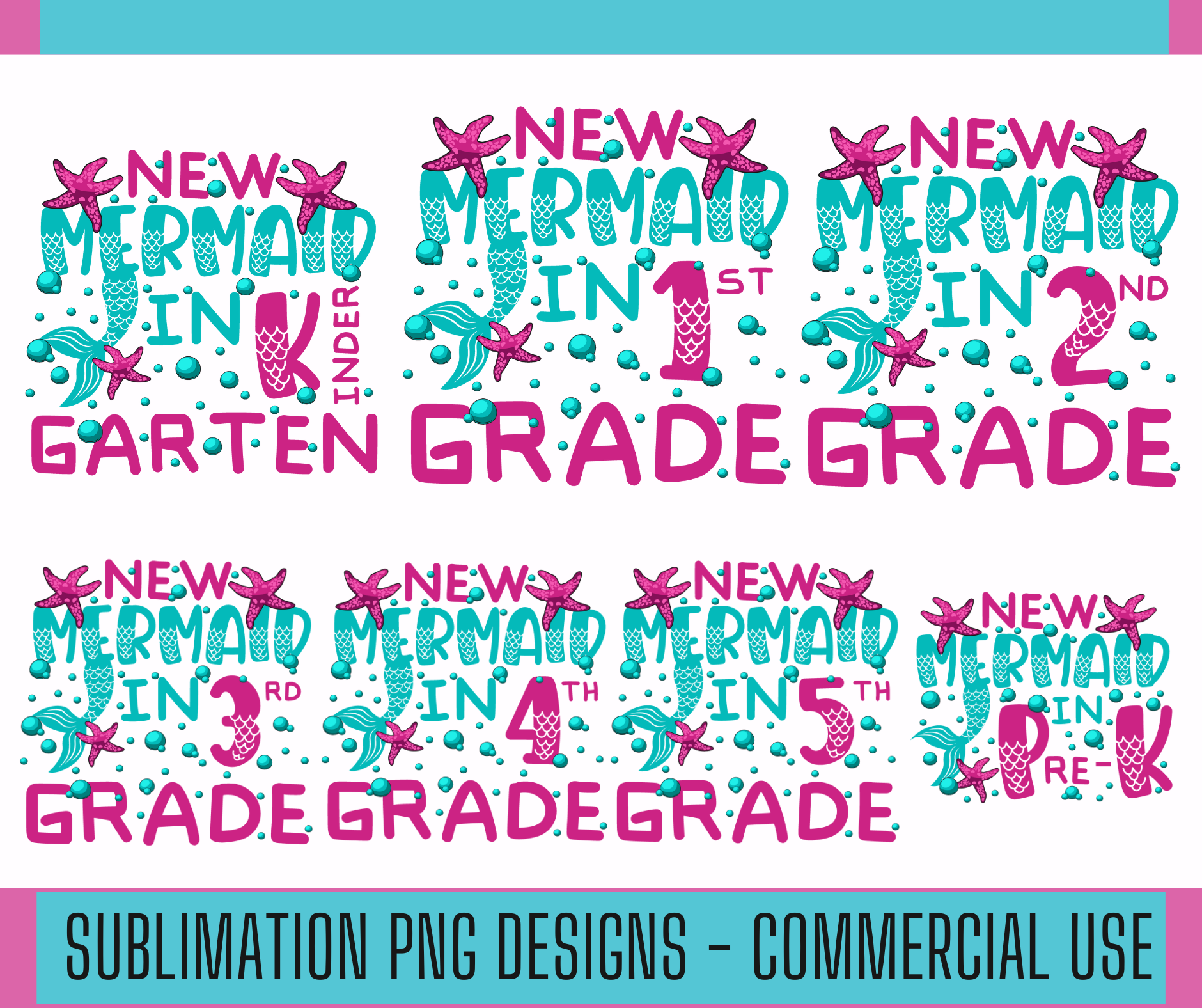 Sublimation PNG Sublimation PNG - 7x Back to school Vibes PNG Bundle, PNG Mega Bundle, Mermaid Girls Shirt PNG Design, Grade school Design, Digital Download-Tumblerwrapdesigns