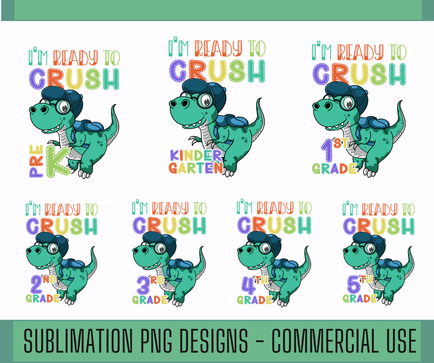 7x Back to School Dinosaur PNG Bundle, PNG Mega Bundle, Boy Dino Shirt PNG Design, Grade school Design, Digital Download