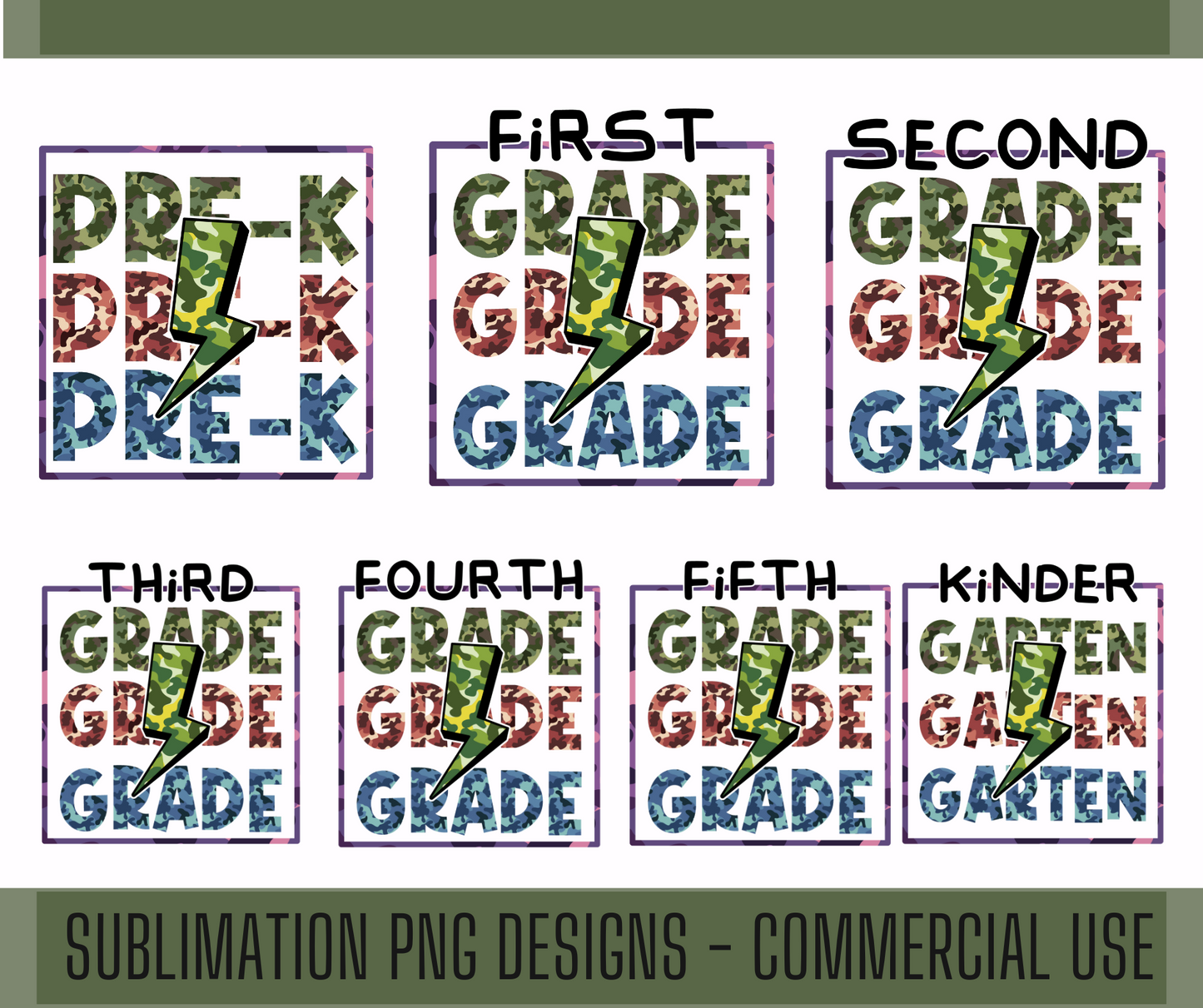 Sublimation PNG Sublimation PNG - 7x Back to school Vibes PNG Bundle, PNG Mega Bundle, Camo Boy Shirt PNG Design, Grade school Design, Digital Download-Tumblerwrapdesigns