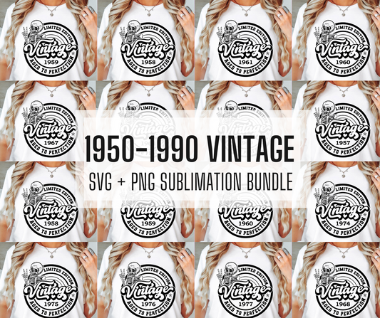 1950- 1990 SVG and PNG Vintage Bundle, Retro Skeleton T-shirt Design, Age + Birth Year, Svg Files For Cricut, Silhouette, Digital Download