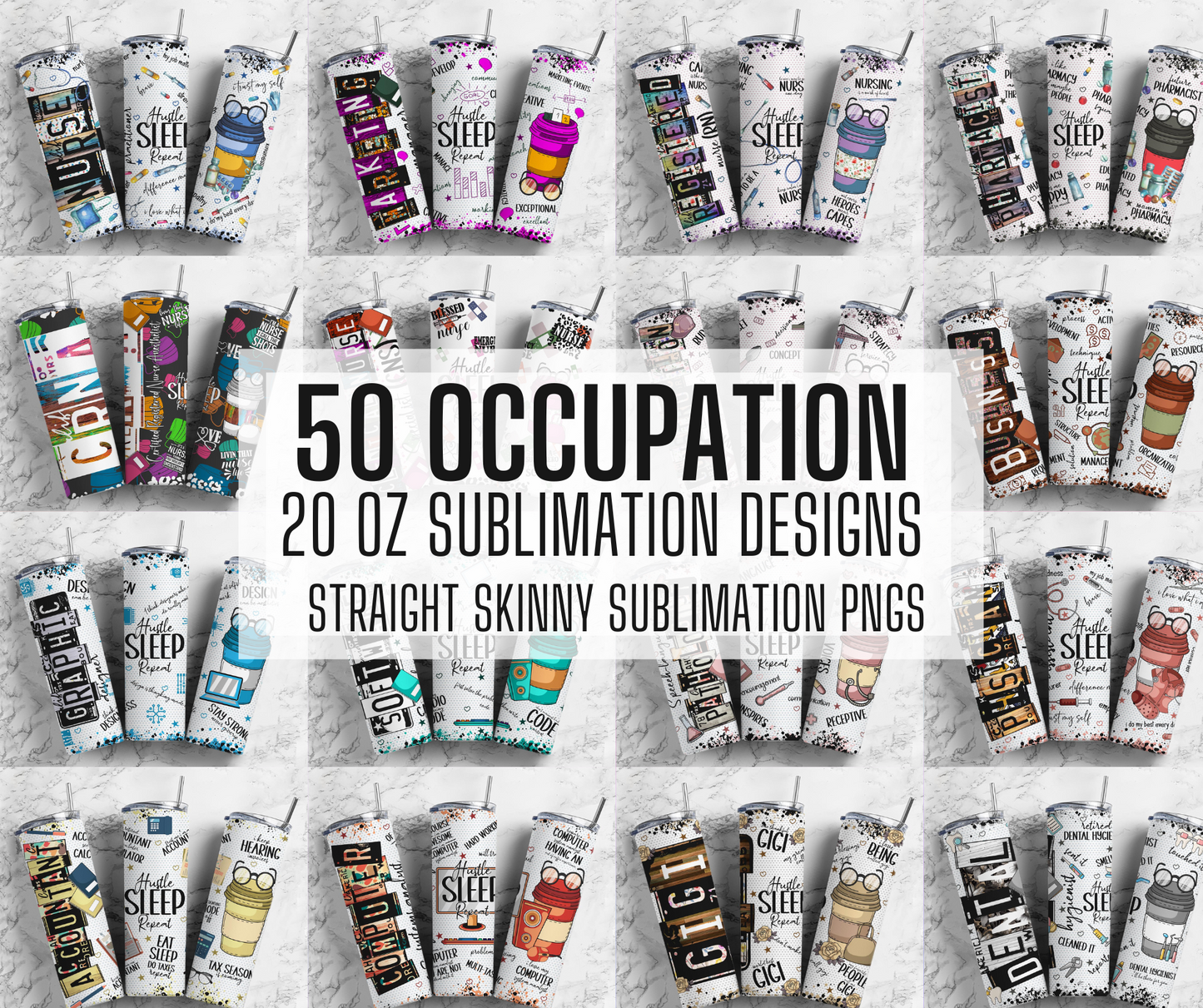 50 OCCUPATION JOB Tumbler Wrap PNG Bundle , Straight Tumbler,Design Bundle , 20oz Straight Tumbler, Sunflower Tumbler Wrap, Digital Download