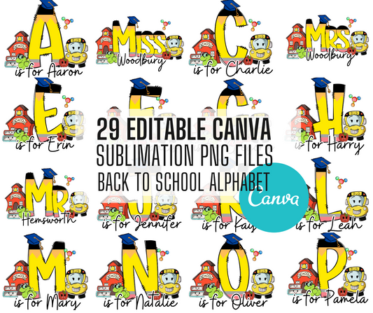 29x Back to School PNG Editable Canva Tumbler Templates, Add Your Own Name, Personalised Kids Canva Template, Sublimation Tee Designs