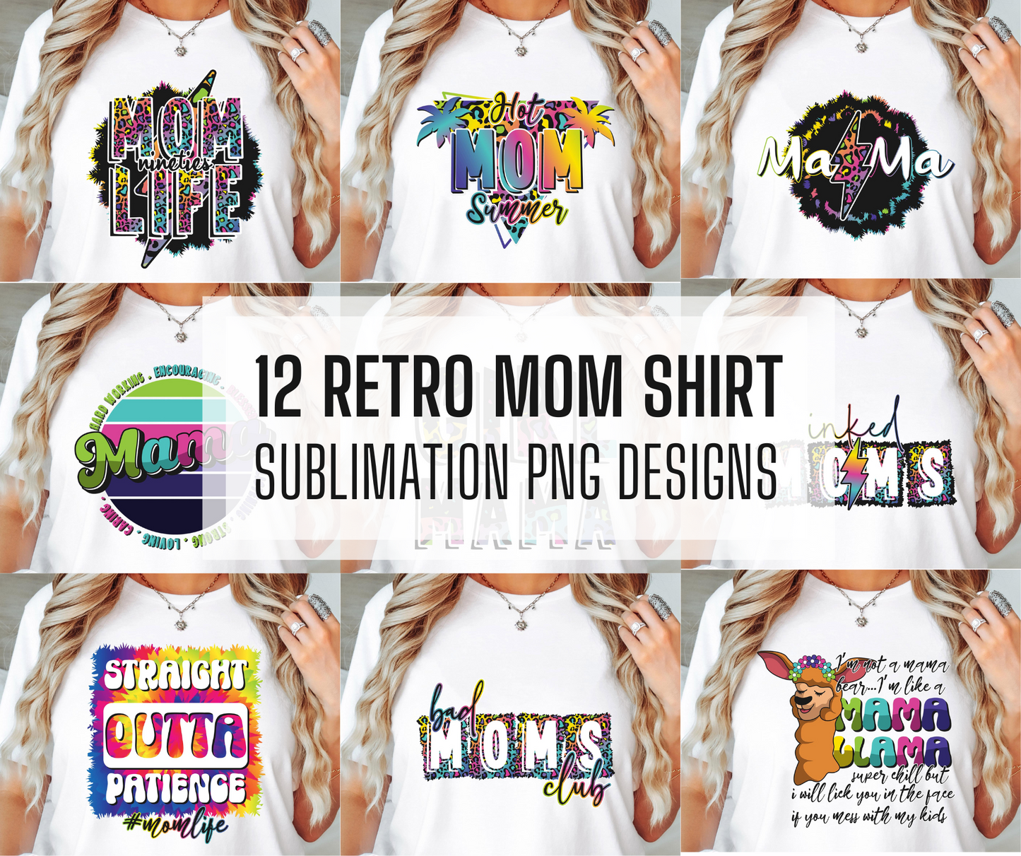 Sublimation PNG Sublimation PNG - 12x Retro Mama PNG Bundle, PNG Mega Bundle, funny Shirt PNG Design, Retro Mom Shirt Design, Digital Download, Sublimation Design-Tumblerwrapdesigns