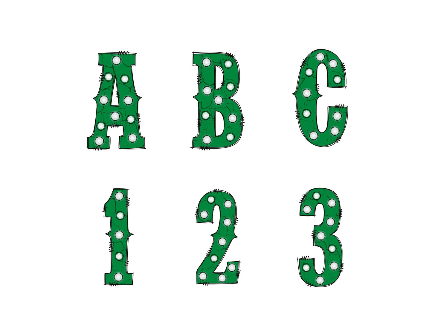 Green Marquee Lights Alphabet with Uppercase and Numbers PNG, Alphabet PNG Digital Download PNG