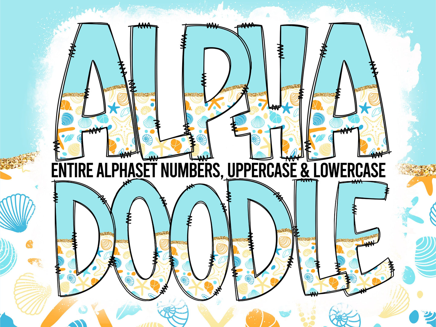 Sea Life Tumbler Wrap with Matching Doodle Letter Alphabet PNG, Ocean Aesthetic Add your Own name 20oz Tumbler, Beach Alpha Set PNG 180