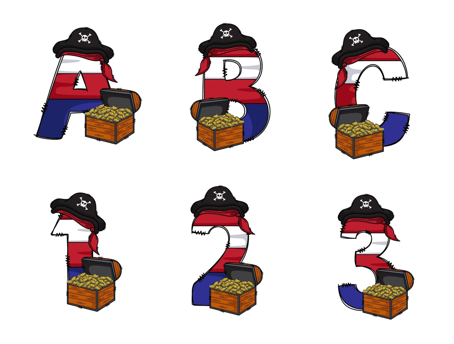 Pirate Doodle Letters Alphabet with Uppercase and Numbers PNG, Alphabet PNG Digital Download PNG