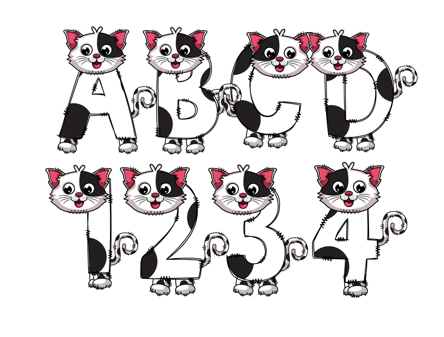 Cat Kitten Doodle Letters, Kitty Alphabet, Cat Alphabet PNG, Entire Doodle Alphabet Uppercase Lowercase Numbers PNG, Lion Tiger png