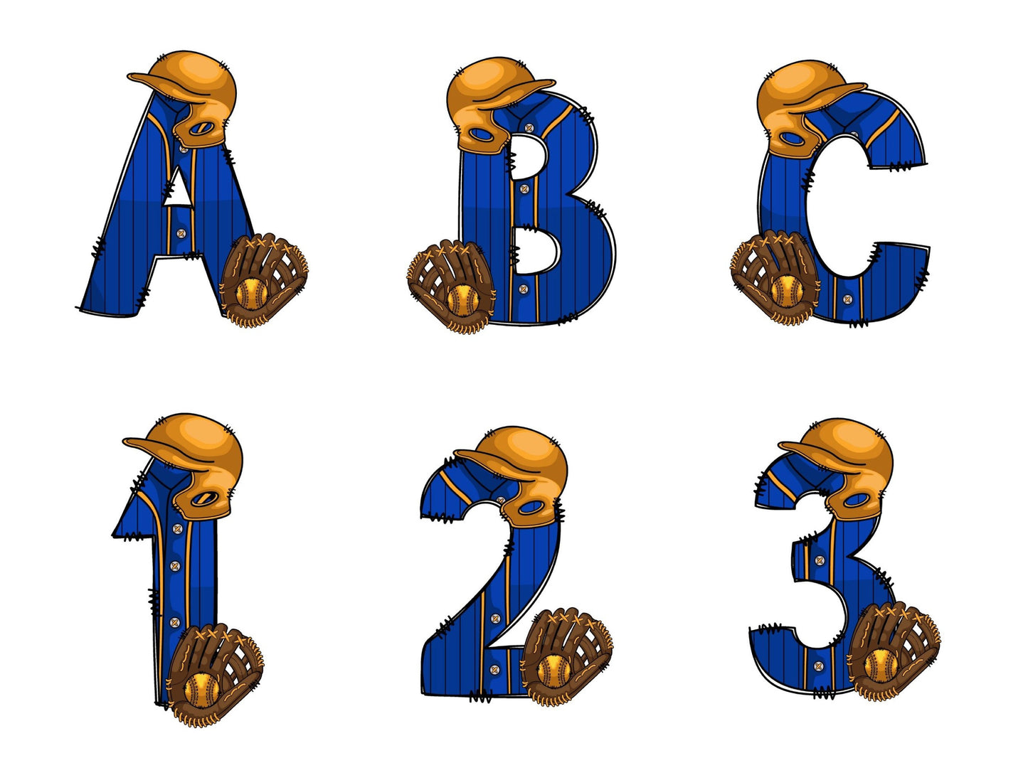 Softball Doodle Letters Alphabet with Uppercase and Numbers PNG, Alphabet PNG Digital Download