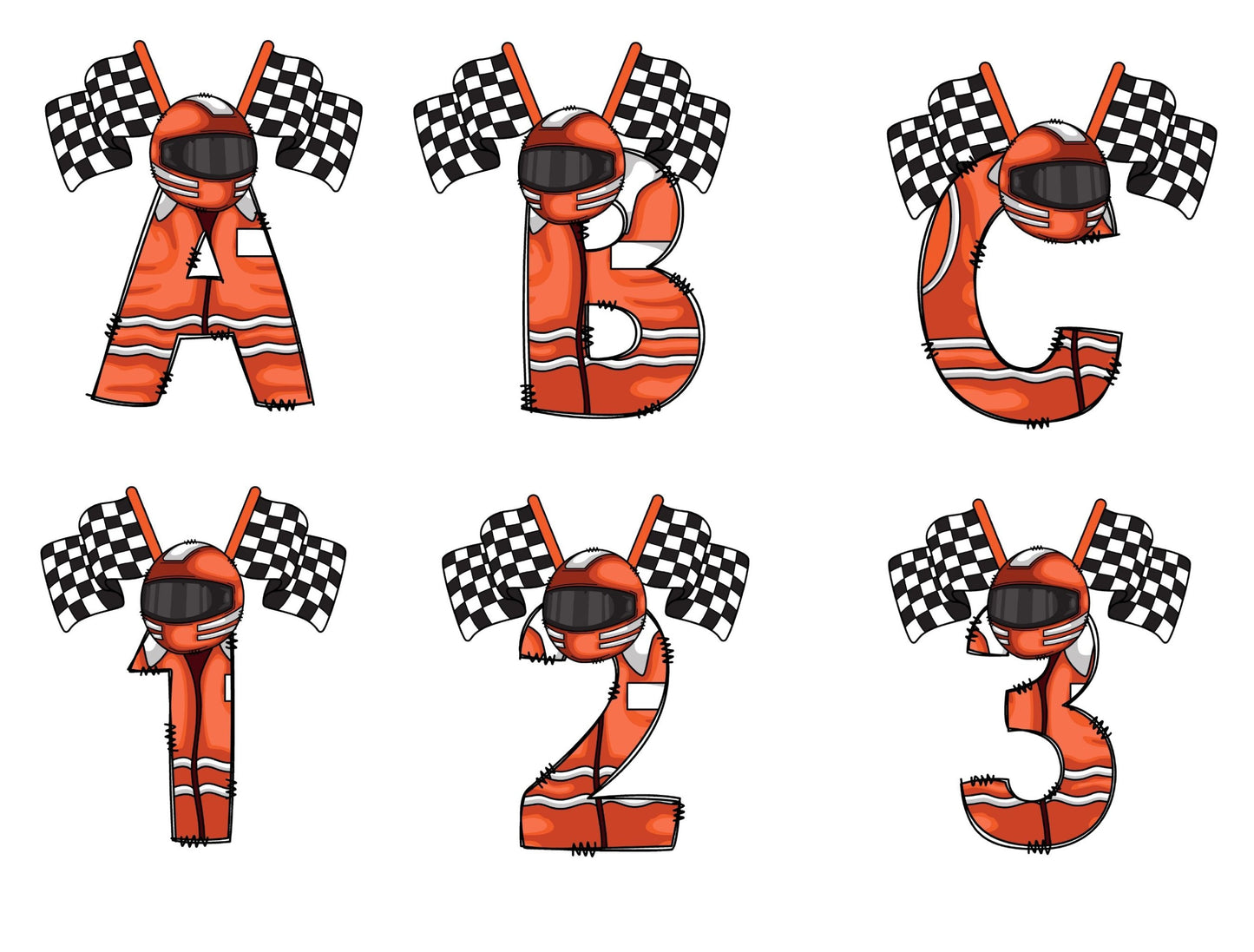 Racing Doodle Letters Alphabet with Uppercase and Numbers PNG, Alphabet PNG Digital Download PNG