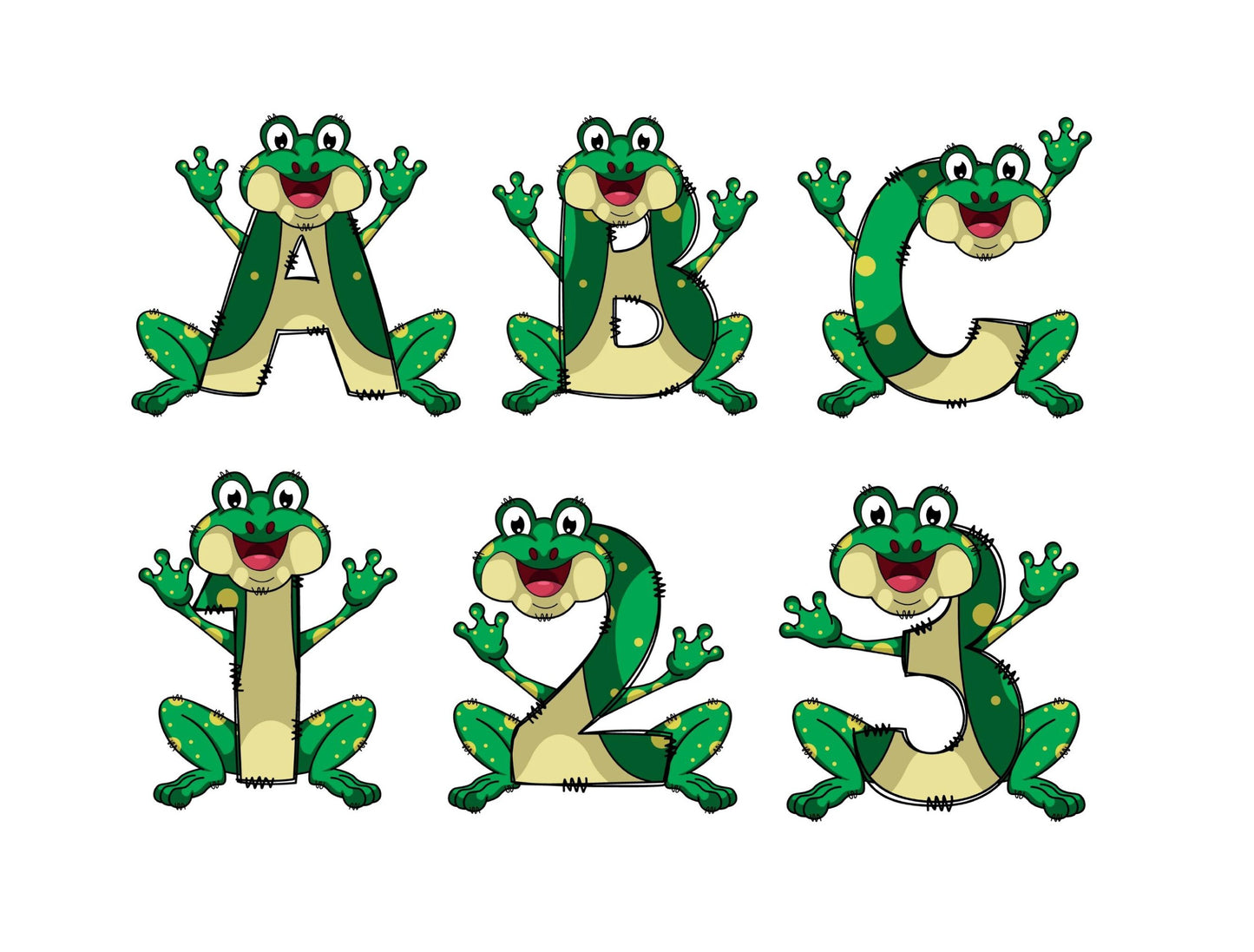 Frog Doodle Letters Alphabet with Uppercase and Numbers PNG, Alphabet PNG Digital Download PNG