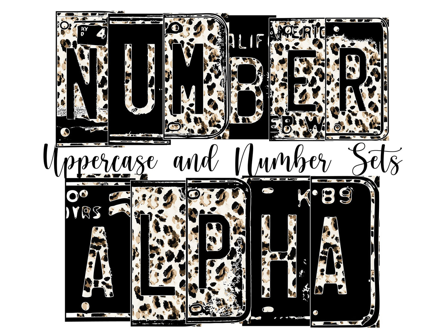 Animal print Number Plate 20 oz Tumbler with Matching Alphabet PNG, Black and white Alphabet PNG Digital Download