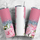 Pink floral 20oz Sublimation Tumbler Designs, Glitter flower 9.2 x 8.3” Straight Skinny Tumbler Wrap PNG