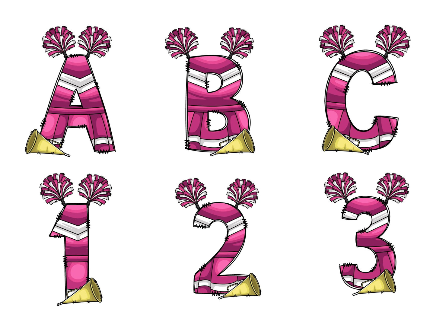 Cheerleading Doodle Letters Doodle Letter Alphabet with Uppercase and Numbers PNG, Alphabet PNG Digital Download