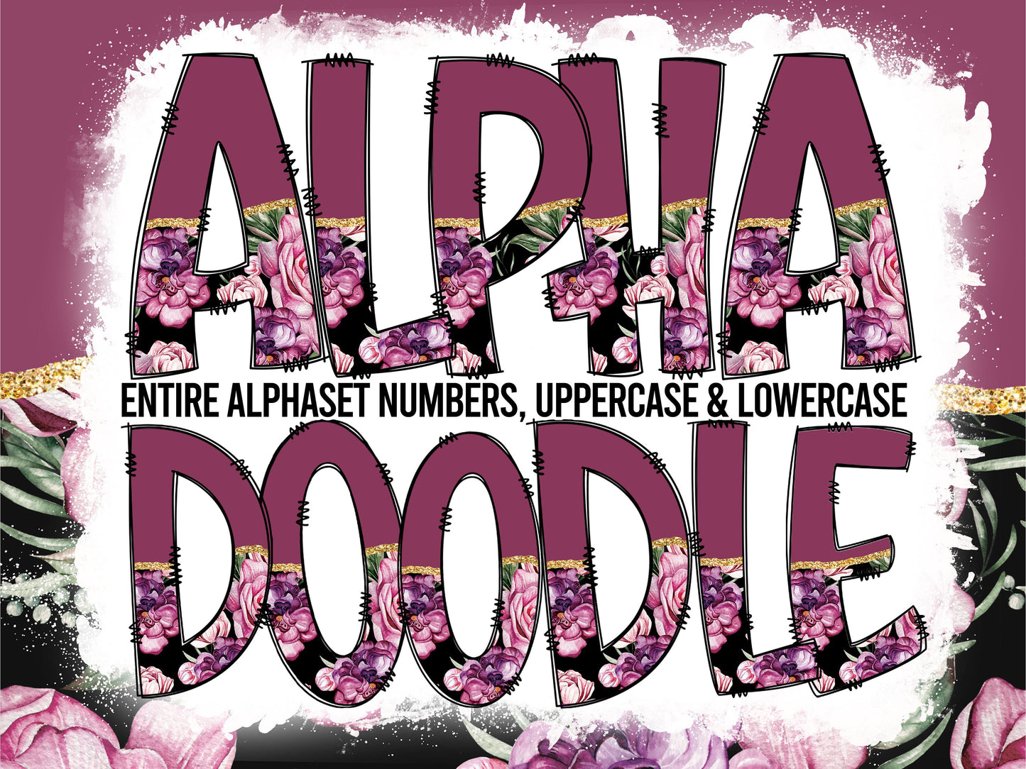 Purple Flower Tumbler Wrap with Matching Doodle Letter Alphabet PNG, Aesthetic Add your Own name 20oz Tumbler, Alpha Set PNG 152