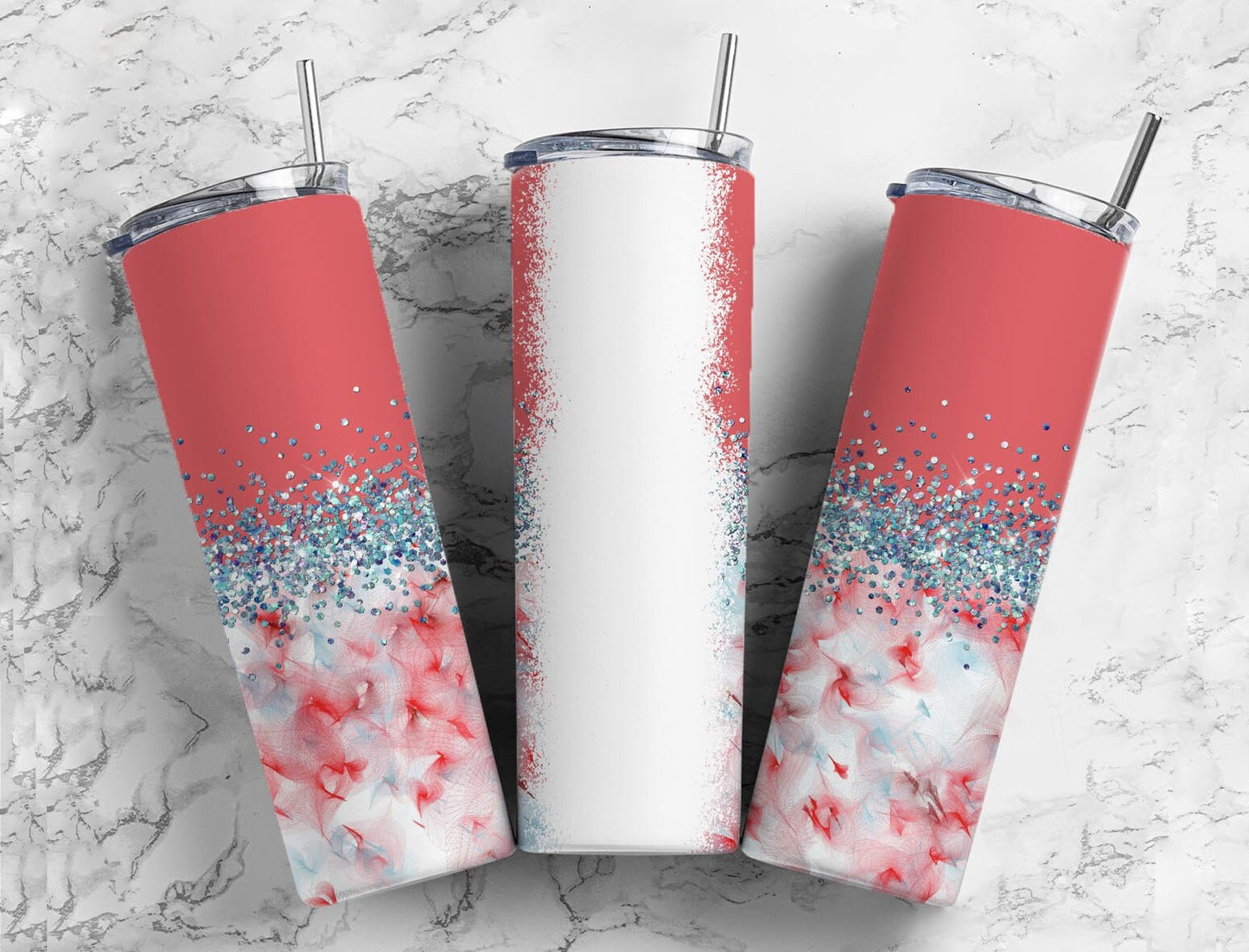 Vintage Florets 20oz Sublimation Tumbler Designs, Iridescent Glitter Red 9.2 x 8.3” Straight Skinny Tumbler, PNGp99